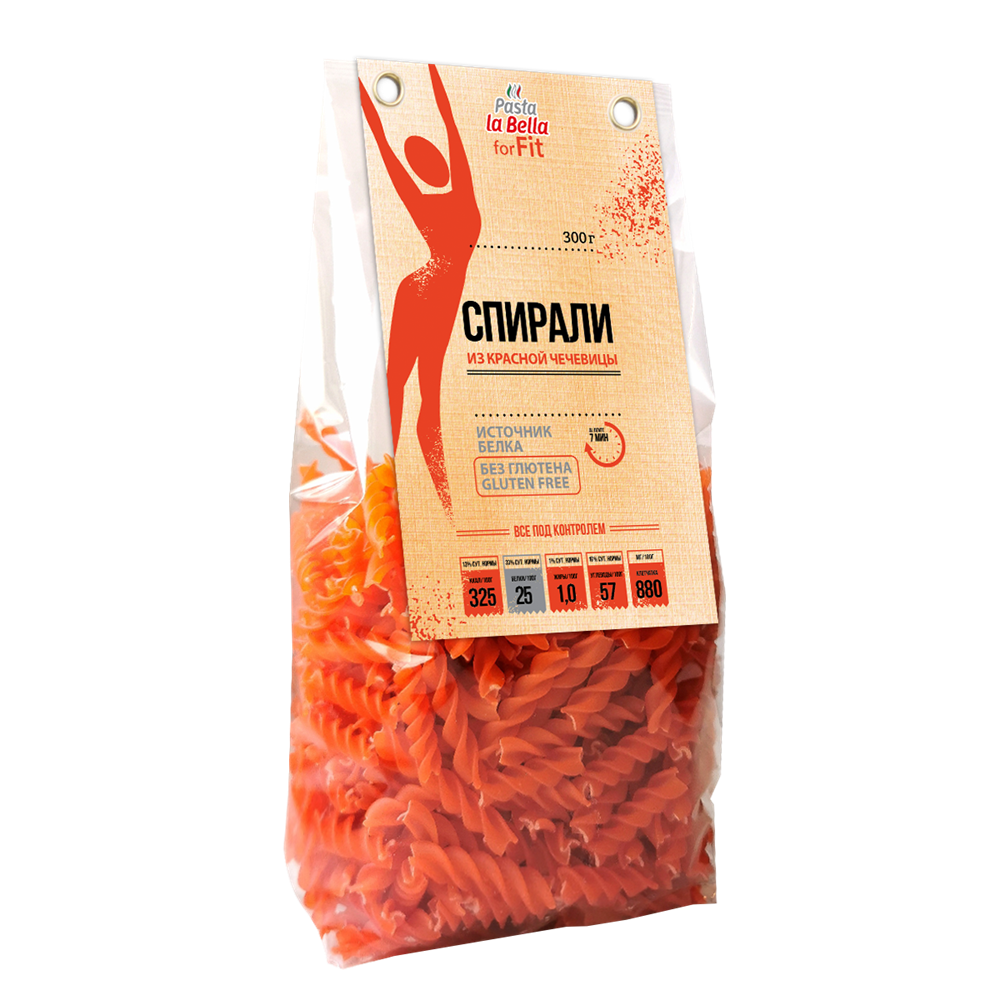 Pasta la Bella for Fit Спиральки из красной чечевицы без глютена 300 гр.